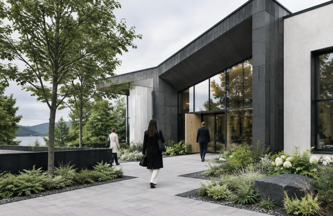 A contemporary sustainable workplace set in landscaped grounds